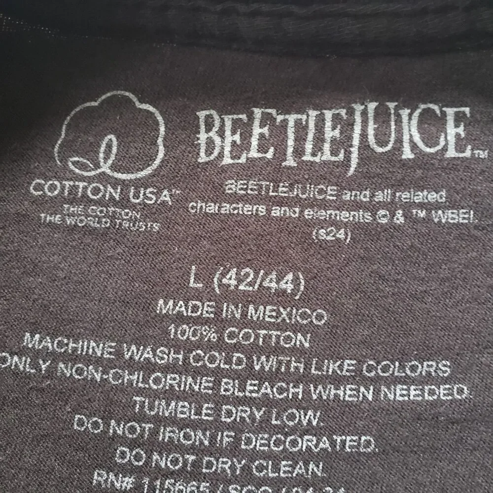Beetlejuice Michael Keaton Size Large Mens 100% Cotton Black T-Shirt Movie Scary